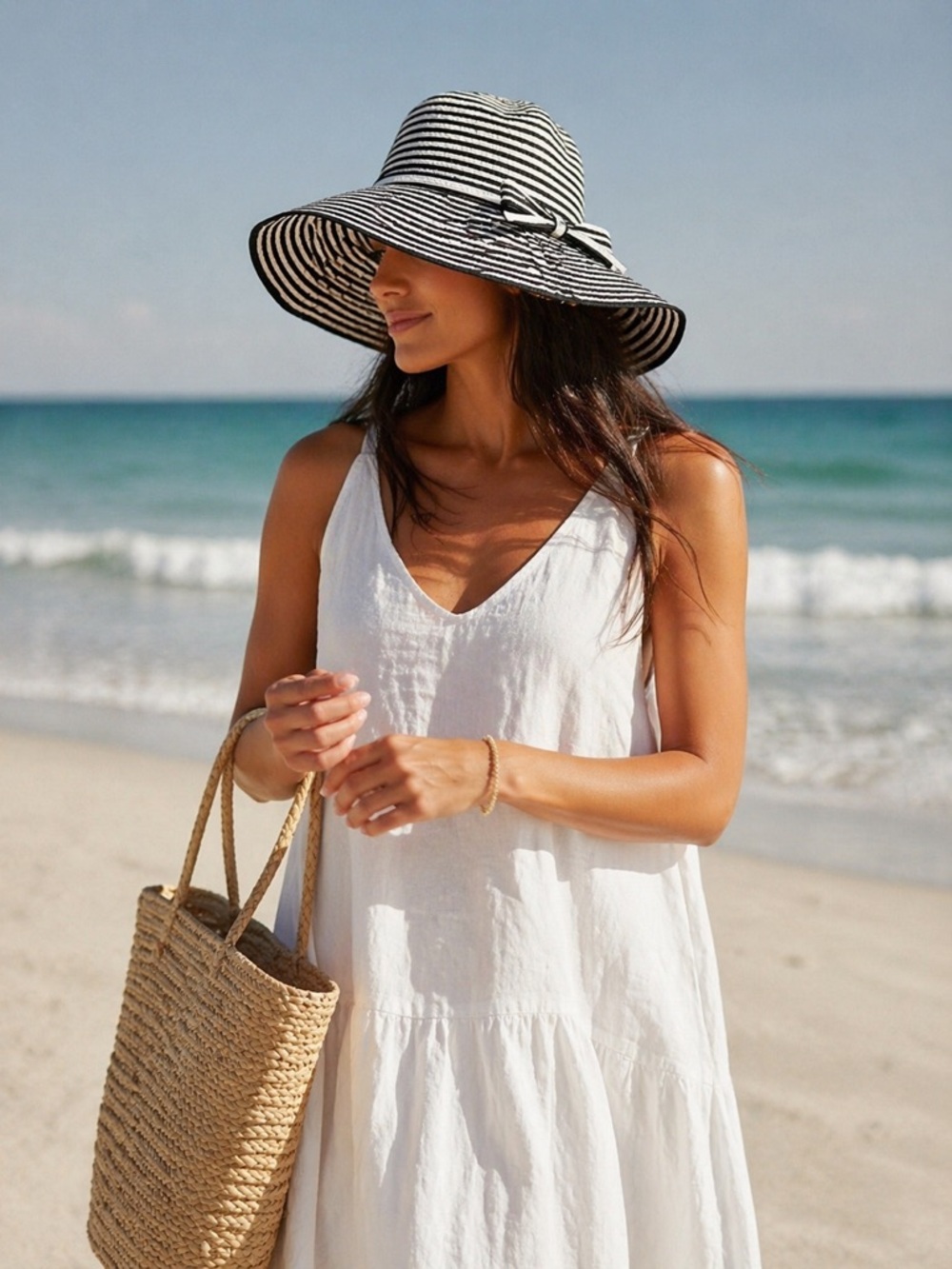 Black & White Striped Wide Brim Sun Hat | Italian Paper Straw Beach Hat